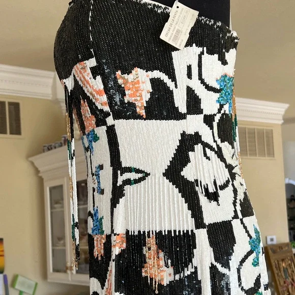 Size 8/10 Oscar Del Renta mirror tribal sequin pailette floor length grown - Picture 10 of 17